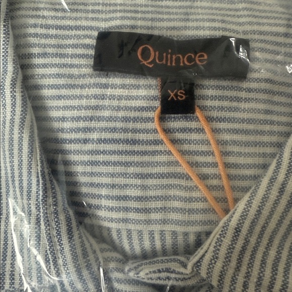 Quince 100% Linen Shirt Dress Button Down Sz  XS Pinstripe Blue White NEW - Picture 3 of 3